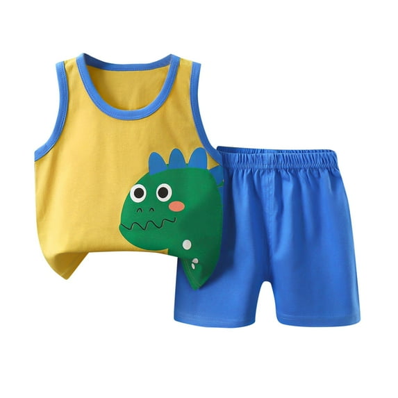WRKEKC Summer Outfits for Girls, Casual Sets for Little Girls, Children's Summer Printing ComfortableShort Round-Neck Tank Sets For Kids