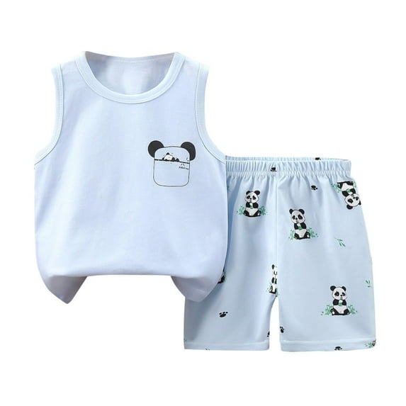 WRKEKC Summer Outfits for Girls, Casual Sets for Little Girls, Children's Summer Printing ComfortableShort Round-Neck Tank Sets For Kids