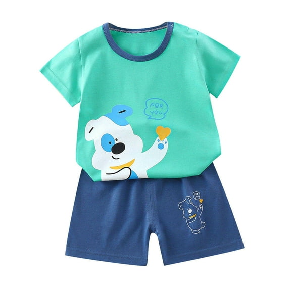 WRKEKC Summer Outfits for Girls, Casual Sets for Little Girls, Toddler Kids Baby Boys Girls Trendy Cute Short Sleeve Puppy Print Casual Suit