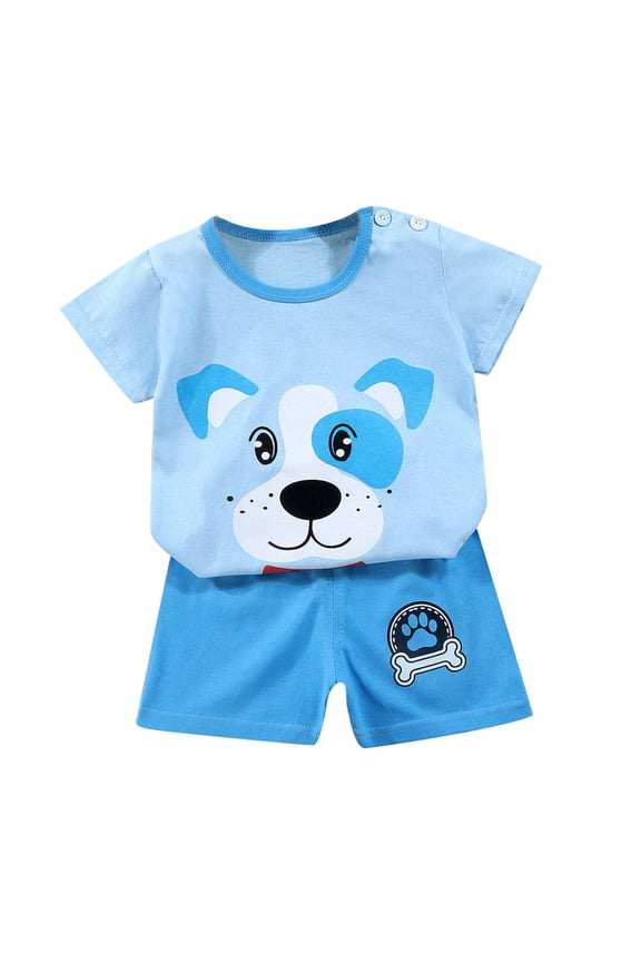 Summer Outfits for Girls, Casual Sets for Little Girls, Toddler Kids Baby Boys Girls Trendy Cute Short Sleeve Puppy Print Casual Suit