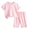 thumbnail image 1 of WRKEKC Summer Outfits for Girls Short Sleeve Round Neck Solid Color Loungewear Set with Capri Pants for 2-12 Years, 1 of 5