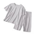 thumbnail image 1 of WRKEKC Summer Outfits for Girls Short Sleeve Round Neck Solid Color Top and Elastic Waist Pants Loungewear Set for 2-15 Years, 1 of 6