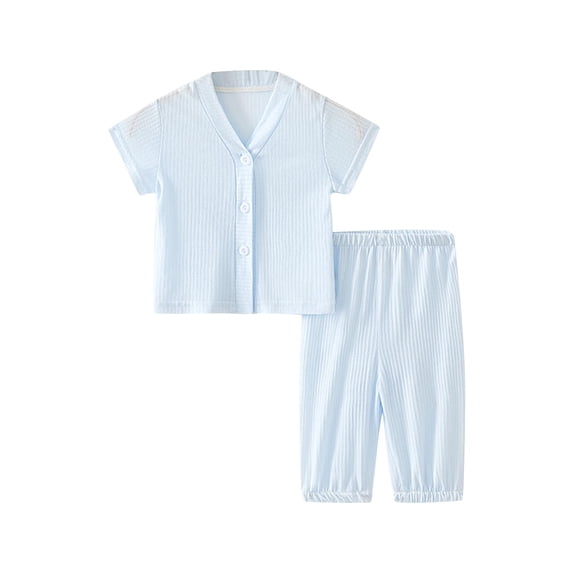 WRKEKC Summer Outfits for Girls Short Sleeve V-Neck Solid Color Button Up Cardigan and Elastic Waist Pants Set for 3 Months-4 Years