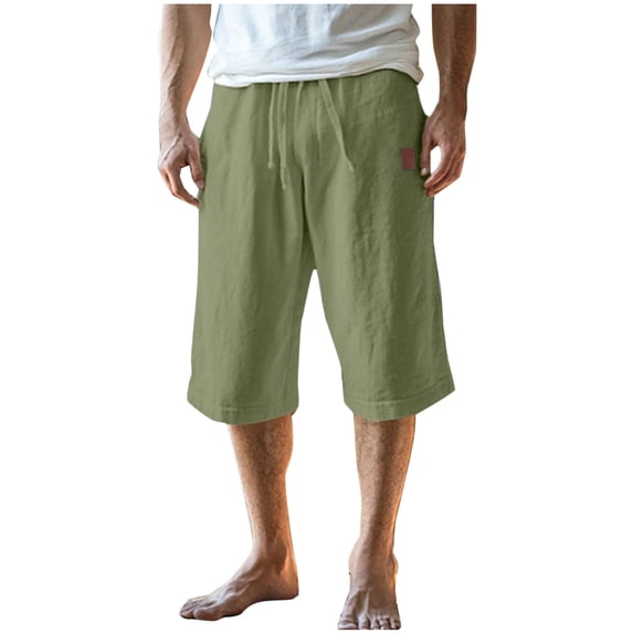 WRKEKC Summer Shorts for Men Solid Color Elastic Waist Breathable Tie Waist Pocket Casual Beach Athletic Mid Length Shorts