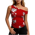 thumbnail image 1 of WRKEKC Summer Tank Tops for Women Floral Off Shoulder Slim Fit Sleeveless Casual Top with Ruffled Hem and Cropped Length, 1 of 6
