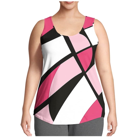 WRKEKC Summer Tank Tops for Women Print Crew Neck Plus Size Sleeveless Casual Tank Loose Fit Lightweight Daily Top