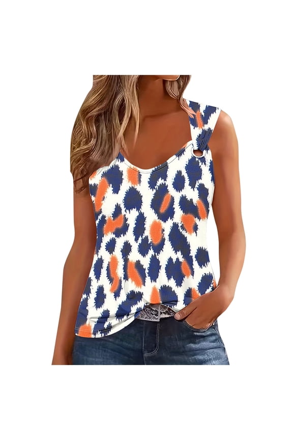 Summer Tank Tops for Women Print Sleeveless Loose Fit V-Neck Cami Racerback Tank Breathable Daily Lounge Top