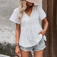 thumbnail image 1 of WRKEKC Summer Tops for Women, Womens Dressy Casual Short Sleeve Shirts, Trendy T-Shirts for Women, Women's Loose Casual Solid Color V-Neck Short Sleeve Shirt Top, 1 of 9