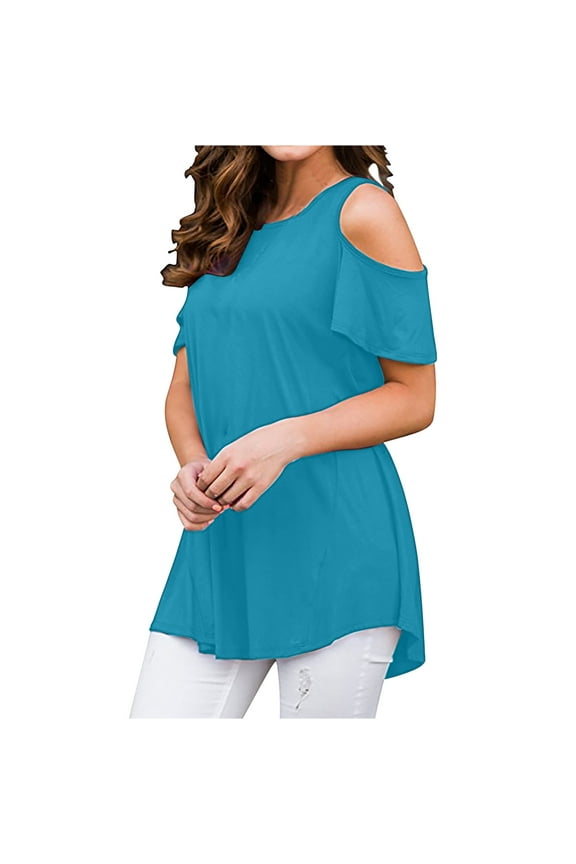 Summer Tops for Women Cold Shoulder Short Sleeve Loose Blouse T-Shirt with Lightweight Fabric and Stylish