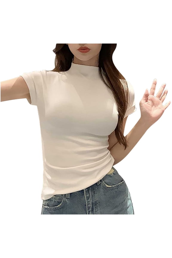 Summer Tops for Women Solid Color Round Neck Short Sleeve Undershirt T-Shirt Seamless Comfortable Fit
