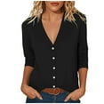 thumbnail image 1 of WRKEKC Summer Tops for Women, Summer Blouses for Women, Women's Trendy Solid Color Button-Down Shirt V-Neck Loose 3/4 Sleeve T-Shirt Tops, 1 of 6