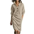 thumbnail image 1 of WRKEKC Sweater Dress for Women Solid Color Long Sleeve Collared Midi Dress for Fall Winter Button Front Loose Knit with Pockets and Side Slits, 1 of 9
