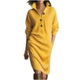 thumbnail image 1 of WRKEKC Sweater Dress for Women Solid Color Long Sleeve Collared Midi Dress for Fall Winter Button Front Loose Knit with Pockets and Side Slits, 1 of 9