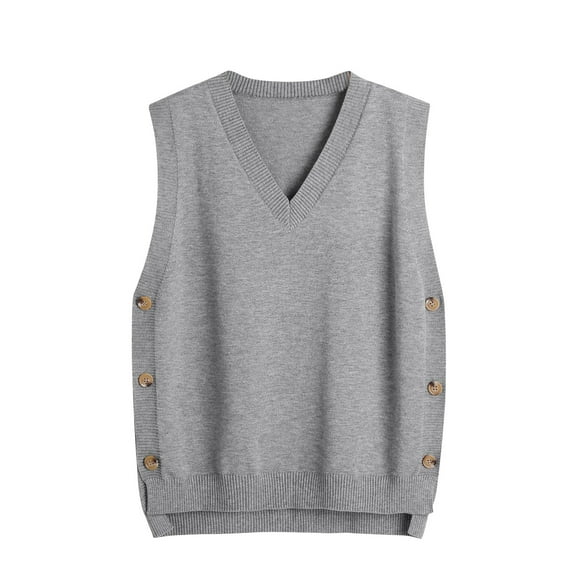 WRKEKC Sweater Vest Women Solid Color V-Neck Pullover Knitted Sleeveless Sweater Vest for Women Casual Trendy Layering Outfits