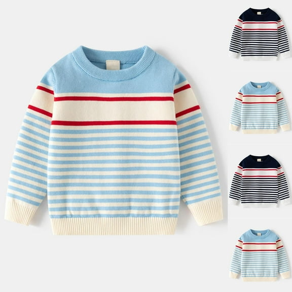 WRKEKC Sweaters for Girls Kids Sweater Striped Crewneck Long Sleeve Thick Warm Soft Cozy Casual Knit Sweater Base Layer for 2-10Y Kids Winter Fall Everyday Wear