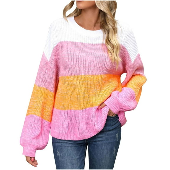 WRKEKC Sweaters for Women Trendy Casual Tops for Women Zipper Color Block Pullover Knit Tops Crew Neck Sweaters for Fall Winter Daily Office Casual Outings Stylish Wear
