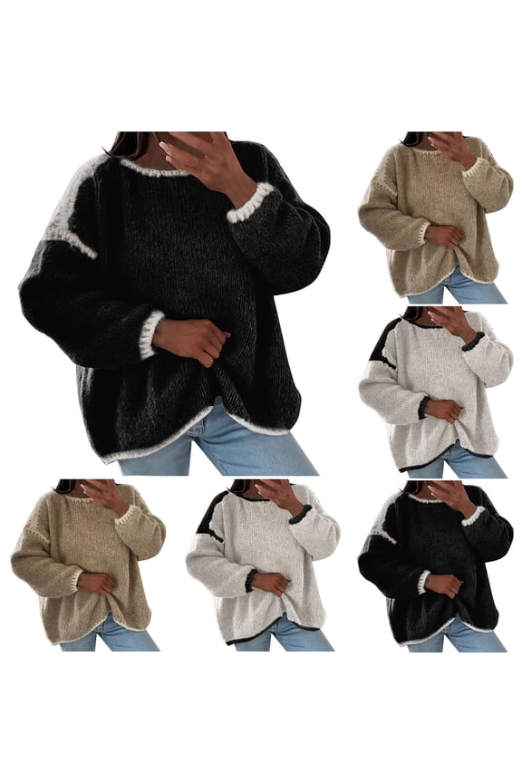 Sweaters for Women Autumn Winter Casual Long Sleeve Print Knit Pullover with Round Neck Floral Pattern Cozy Warm