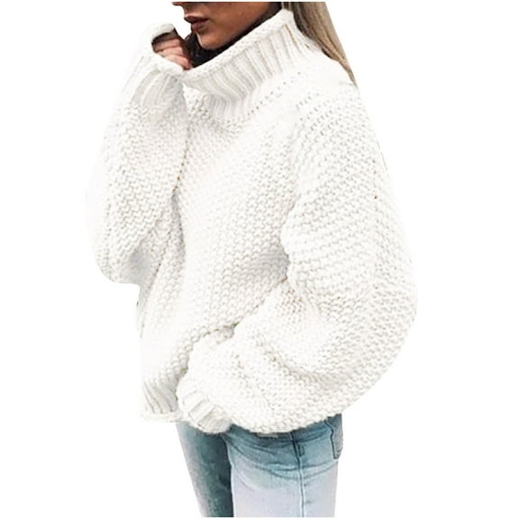 WRKEKC Sweaters for Women Oversized Solid Color Long Sleeve Stand Collar Knitted Sweater Top for Women Fall Winter Casual Trendy Outfits