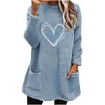 thumbnail image 1 of WRKEKC Sweaters for Women Trendy Fall Winter Fleece Crew Neck Heart Print Pocket Long Sleeve Thickened Warm Top, 1 of 4