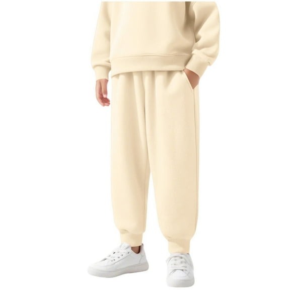 WRKEKC Sweatpants for Boys and Girls Solid Color 3-13 Years Kids Elastic Waist Fleece Lined Athletic Pants with Pockets Cuffed Bottoms Warm Fall Winter Casual Wear