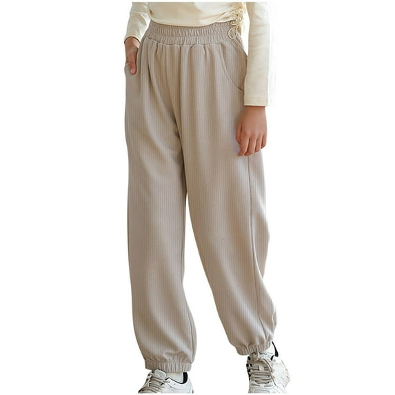 WRKEKC Sweatpants for Girls Solid Color Casual Comfortable Sports Pants Outer Wear Jogger Pants Long Pants 3-15 Years