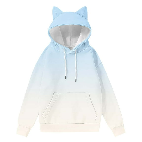 WRKEKC Sweatshirts for Women Gradient Print Long Sleeve Hooded Loose Stylish Soft Cozy Warm Longline Everyday Fashion Pullover with Ear Hood Fall Winter Casual Top