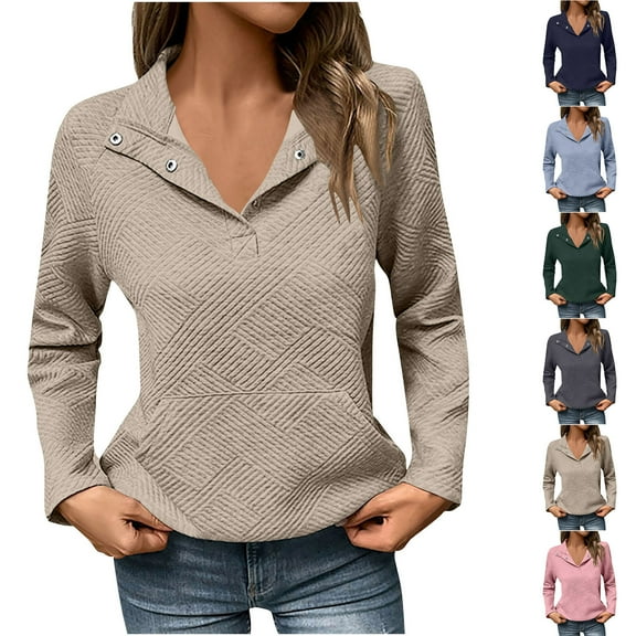 WRKEKC Womens Long Sleeve Tops Fall Winter Long Sleeve Casual Thickened Solid Color Pullover No-Hood Sweatshirt for Women Warm Wear