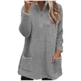 thumbnail image 1 of WRKEKC Sweatshirts for Women Solid Color Stand Collar Half-Zip Loose Fit Double-Sided Fleece Sweatshirt with Pockets Long Sleeve Warm Fall Winter Pullover Top, 1 of 7