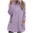 thumbnail image 1 of WRKEKC Sweatshirts for Women Solid Color Stand Collar Half-Zip Loose Fit Double-Sided Fleece Sweatshirt with Pockets Long Sleeve Warm Fall Winter Pullover Top, 1 of 7