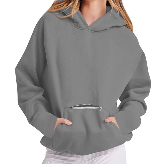 WRKEKC Sweatshirts for Women Zip Up Hoodies Solid Color Long Sleeve Loose Comfortable Hooded Pullover with Hidden Zipper Double Pockets Fall Winter Casual Tops