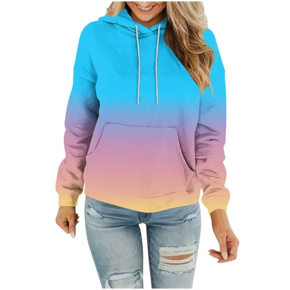 WRKEKC Sweatshirts for Women Gradient Color Hooded Sweatshirt with Kangaroo Pocket Soft Fleece Long Sleeve Casual Fall Winter Daily Top