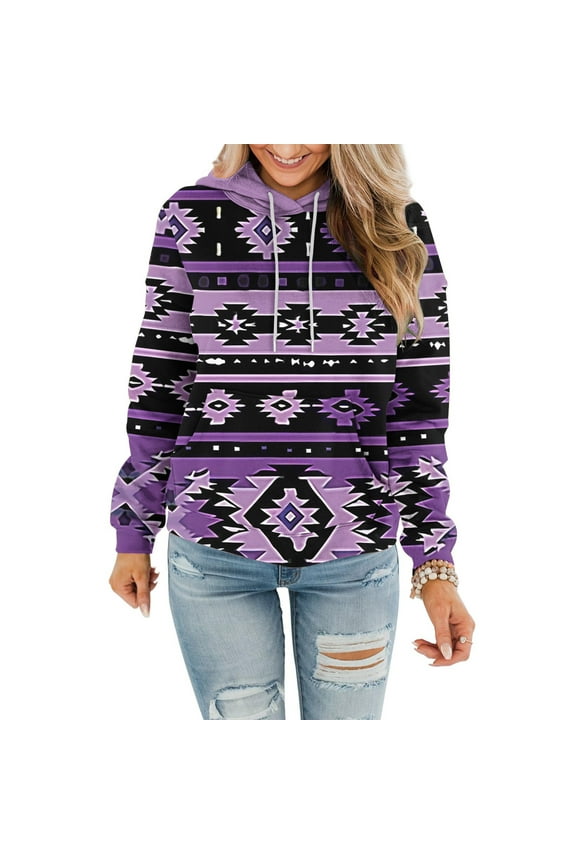 Hoodies for Women Casual Ethnic Style Print Long Sleeve Pocket Hooded Sweatshirt for Women Unique Wear