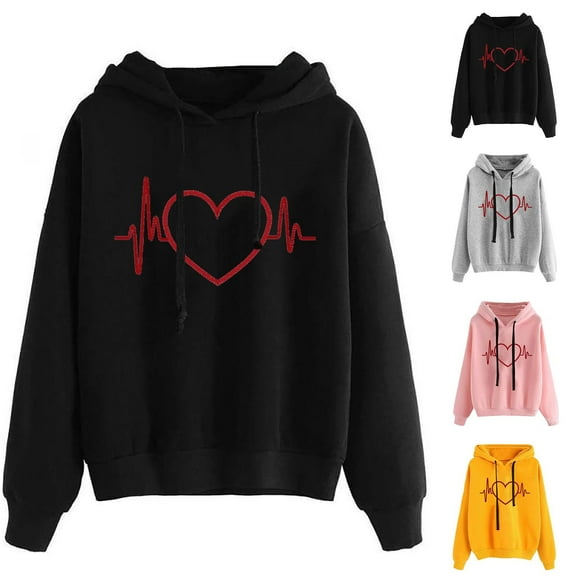 WRKEKC Hoodies for Women Long Sleeve EKG Printed Hoodie Sleeveless Pocket Pullover Sweatshirt for Women Fall Trendy Daily Wear Top