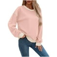 thumbnail image 1 of WRKEKC Sweatshirts for Women Solid Color Crew Neck Long Sleeve Sweatshirt with Contrast Trim Loose Fit Sleeveless Hood Casual Fall Winter Top, 1 of 9