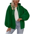 thumbnail image 1 of WRKEKC Sweatshirts for Women Solid Color Hooded Zip Up Sweatshirt with Pockets and Lantern Sleeves Loose Fit Casual Fall Winter Outerwear, 1 of 5