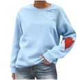 thumbnail image 1 of WRKEKC Sweatshirts for Women Solid Color Round Neck Loose Fit Sweatshirt with Heart Print Long Sleeve Soft Fleece Fall Winter Casual Top, 1 of 5