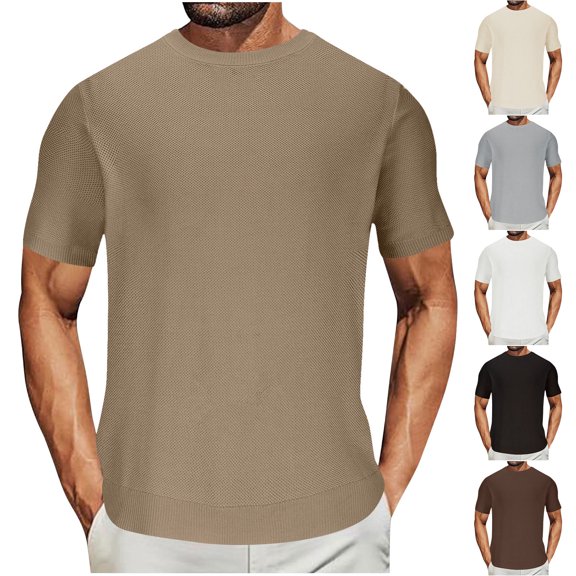 WRKEKC Summer Men's T-Shirts Solid Color Knit Crew Neck Short Sleeve Casual Daily Wear Everyday Basic Fashion Lightweight Comfortable Top Shirt