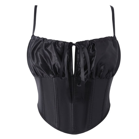 WRKEKC Tank Top for Women Faux Leather Solid Color Steel Bone Front Buckle Back Lace Bustier Slim Fit Party Tank