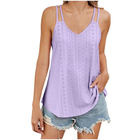 WRKEKC Tank Top for Women Solid Color Sleeveless Tank V-Neck Top with Comfortable Fabric Casual Summer Wear