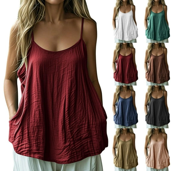 WRKEKC Tank Top for Womens, Summer Tank Tops for Womens, Women's Summer Sleeveless Casual Solid Color Round Neck Suspender Tank Tops