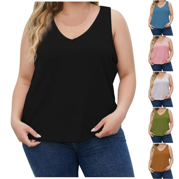 WRKEKC Tank Top for Womens, Womens Summer Tank Tops, Women's Summer Solid Color V-Neck Sports Plus Size Outer Wear Camisole Loose Tank Tops