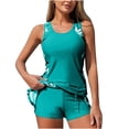 thumbnail image 1 of WRKEKC Tankini Swimsuit Women Solid Color Wave Print 2 Piece Set with Removable Cups Summer Beach Modest Classic Style, 1 of 6