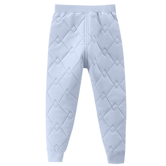 WRKEKC Thermal Pants for Boys and Girls Solid Color Quilted Pattern Fleece-Lined Elastic Waist Cuffed Ankles Base Layer Pants for 2-15 Years Kids Winter