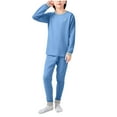 thumbnail image 1 of WRKEKC Thermal Underwear Girls Boys Solid Color Long Sleeve Crew Neck Warm Top and Pants 2 Piece Sleepwear Set with Wool and Silk Lining for Kids 2 - 18 Years, 1 of 6