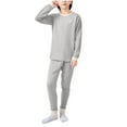 thumbnail image 1 of WRKEKC Thermal Underwear Girls Boys Solid Color Long Sleeve Crew Neck Warm Top and Pants 2 Piece Sleepwear Set with Wool and Silk Lining for Kids 2 - 18 Years, 1 of 6