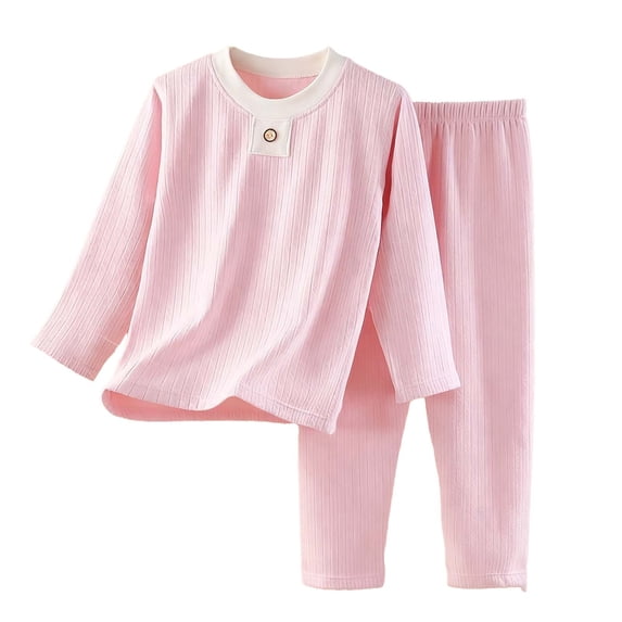 WRKEKC Thermal Underwear Girls Solid Thermal Long Sleeve Crew Neck Top and Warm Cozy Soft Pants Set for 1-11 Years