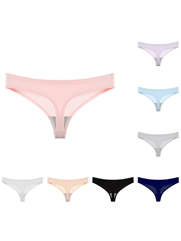 Thongs for Women Low Rise Seamless Breathable T String Underwear Soft Stretchy Lace Trim with Cotton Gusset Lightweight