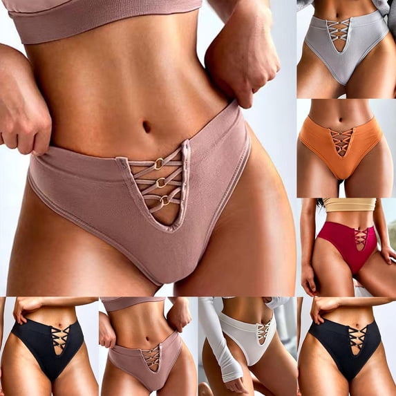 WRKEKC Thongs for Women Mid Rise High Elastic Breathable Lace Hollow Seamless G String Underwear Soft Cotton Lining Comfort