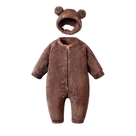 WRKEKC Toddler Bodysuit Solid Color Fleece Lined Thickened Hooded Detachable Romper Winter Warm Coverall for 3 Months-2 Years