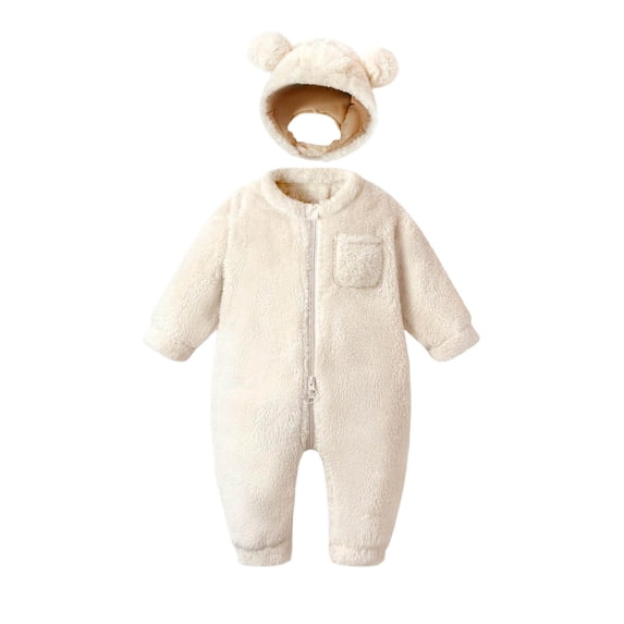 WRKEKC Toddler Bodysuit Solid Color Fleece Lined Thickened Hooded Detachable Romper Winter Warm Coverall for 3 Months-2 Years